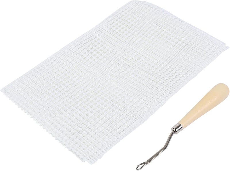Kodrily Carpet Knitting Mesh Cloth, Blank Rug Hooking Mesh, Canvas Mesh Latch Hook Tool, Crocheting Tools for Household DIY Making (Mesh Cloth 50cm with Wooden Handle Crochet Hook) - Image 1